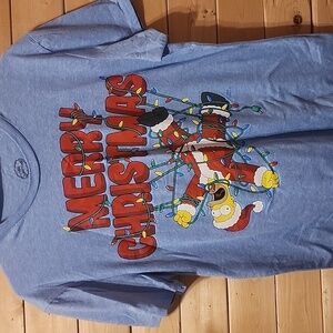 Merry Christmas Homer The Simpsons Blue T Shirt Size Medium Santa Lights Mens